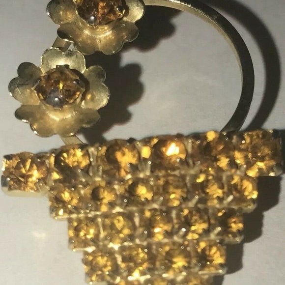 Vtg Brooch Yellow Flowers Basket Glass Rhinestone - Picture 2 of 10